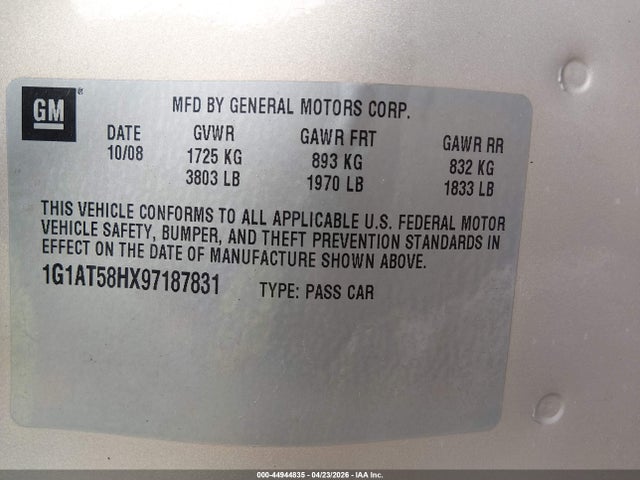 Aukcja sprzedaży 2009 Chevrolet Cobalt Lt, vin: 1G1AT58HX97187831, numer aukcji: 44944835