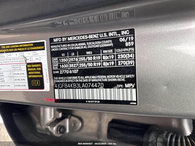 Продажа на аукционе авто 2020 Mercedes-benz Gle 350 4matic, vin: 4JGFB4KB3LA074470, номер лота: 44944837