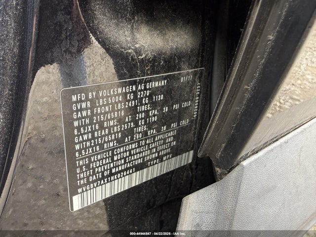 Продаж на аукціоні авто 2017 Volkswagen Tiguan, vin: WVGBV7AX1HK026441, номер лоту: 44944847