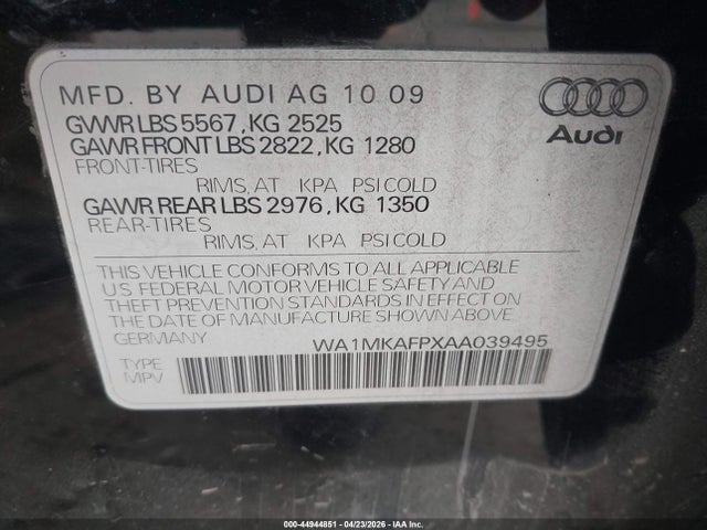 Aukcja sprzedaży 2010 Audi Q5 3.2 Premium, vin: WA1MKAFPXAA039495, numer aukcji: 44944851