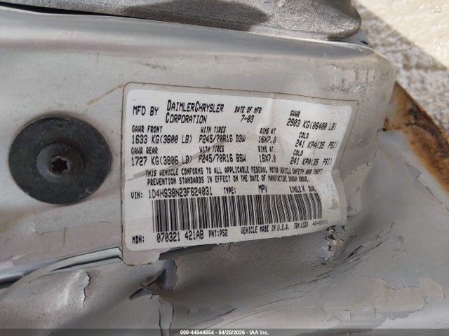 2003 Dodge Durango Sport/sxt მანქანა იყიდება აუქციონზე, vin: 1D4HS38N23F624031, აუქციონის ნომერი: 44944854