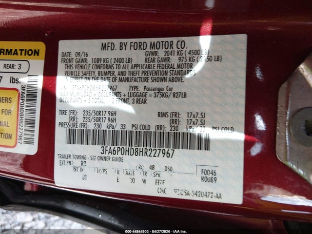 3FA6P0HD8HR227967 Ford FUSION SE