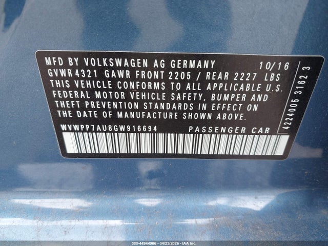 WVWPP7AU8GW916694 Volkswagen E-golf Sel Premium