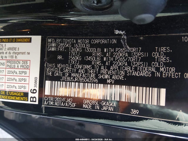 44944911 :رقم المزاد ، JTEBU5JR7B5043596 vin ، 2011 Toyota 4runner Sr5 V6 مزاد بيع