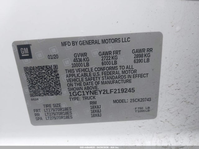 Продажа на аукционе авто 2020 Chevrolet Silverado 2500hd 4wd  Standard Bed Lt, vin: 1GC1YNEY2LF219245, номер лота: 44944920