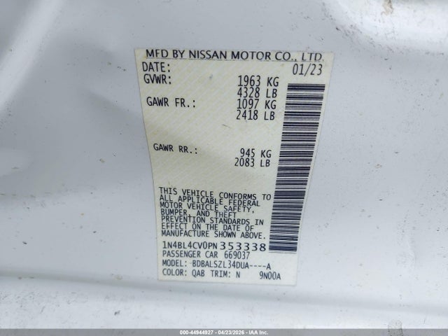 44944927 :رقم المزاد ، 1N4BL4CV0PN353338 vin ، 2023 Nissan Altima Sr Fwd مزاد بيع