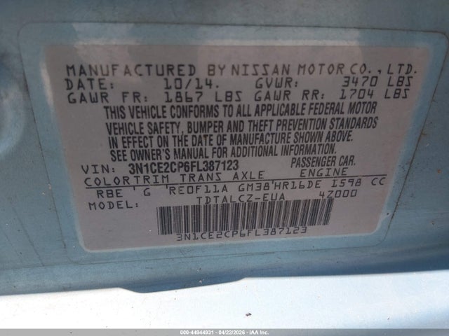 Nissan Versa Note S Plus 2015 3N1CE2CP6FL387123 Image 9