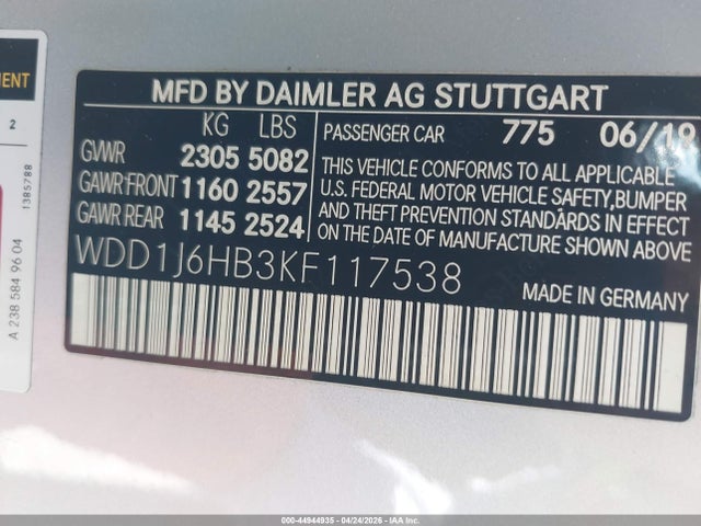 44944935 :رقم المزاد ، WDD1J6HB3KF117538 vin ، 2019 Mercedes-benz E 450 مزاد بيع