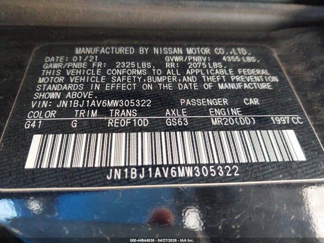 Продаж на аукціоні авто 2021 Nissan Rogue Sport S Fwd Xtronic Cvt, vin: JN1BJ1AV6MW305322, номер лоту: 44944936