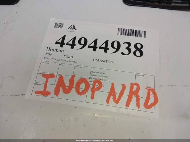 Aukcja sprzedaży 2019 Ford Transit-250, vin: 1FTYR2CM8KKB84386, numer aukcji: 44944938