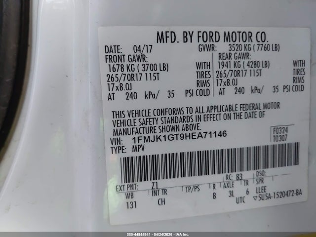 1FMJK1GT9HEA71146 Ford Expedition El Xl