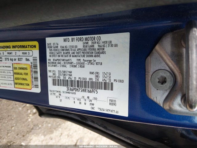 Ford FUSION SE 2017 3FA6P0H75HR166975 Image 9