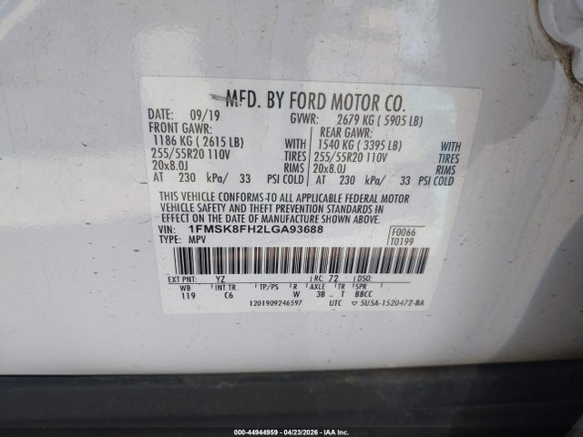 Продажа на аукционе авто 2020 Ford Explorer Limited, vin: 1FMSK8FH2LGA93688, номер лота: 44944959