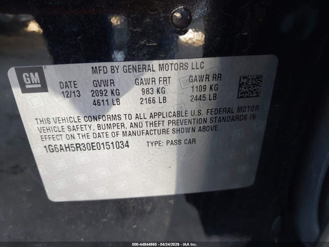 2014 Cadillac Ats Luxury მანქანა იყიდება აუქციონზე, vin: 1G6AH5R30E0151034, აუქციონის ნომერი: 44944965