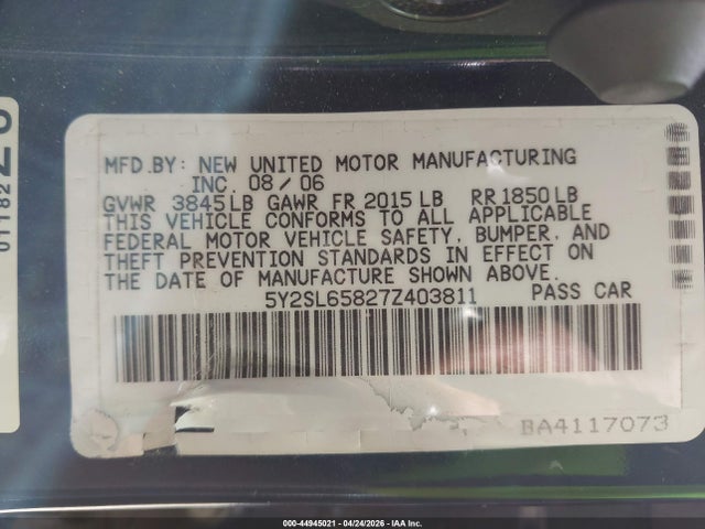 44945021 :رقم المزاد ، 5Y2SL65827Z403811 vin ، 2007 Pontiac Vibe مزاد بيع