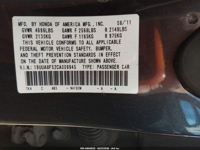 Продаж на аукціоні авто 2012 Acura Tl 3.5, vin: 19UUA8F52CA009945, номер лоту: 44945025