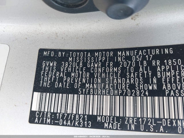 5YFBURHE0HP702824 Toyota COROLLA LE