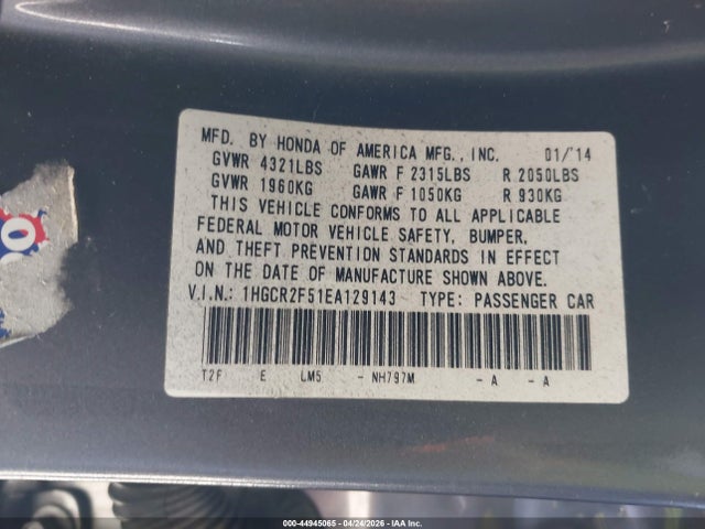 1HGCR2F51EA129143 Honda Accord Sport