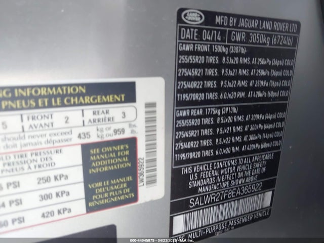 Продаж на аукціоні авто 2014 Land Rover Range Rover Sport 5.0l V8 Supercharged, vin: SALWR2TF8EA365922, номер лоту: 44945079