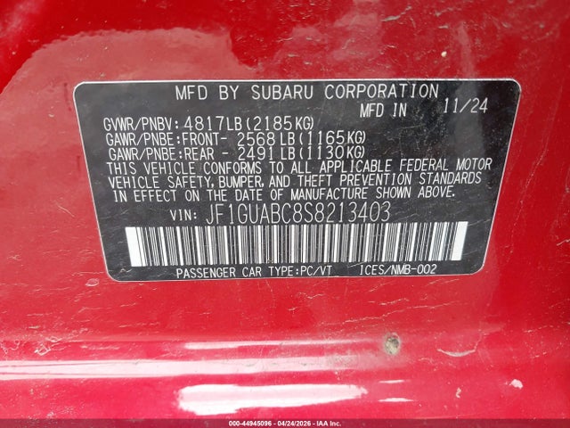 Продажа на аукционе авто 2025 Subaru Impreza Base 5-door, vin: JF1GUABC8S8213403, номер лота: 44945096