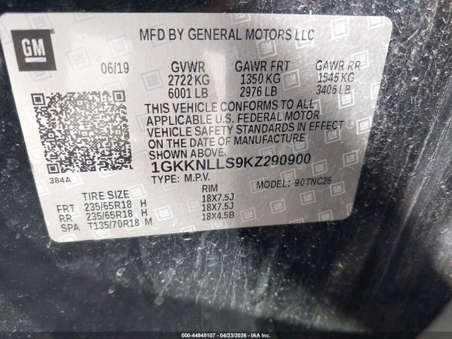 Aukcja sprzedaży 2019 Gmc Acadia Sle-2, vin: 1GKKNLLS9KZ290900, numer aukcji: 44945107