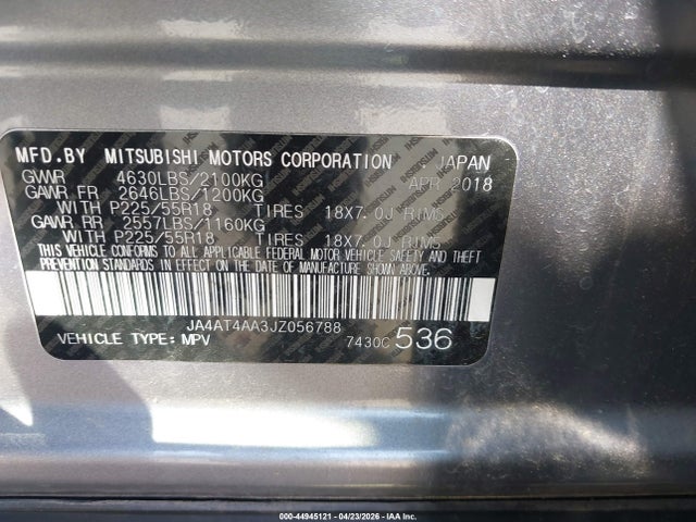 Aukcja sprzedaży 2018 Mitsubishi Eclipse Cross Le, vin: JA4AT4AA3JZ056788, numer aukcji: 44945121