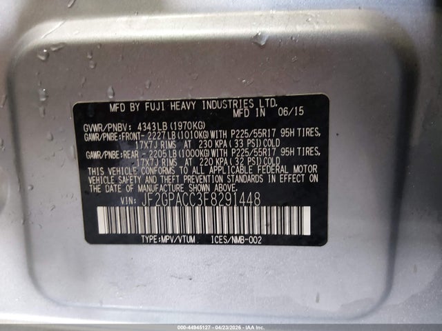 Subaru Xv Crosstrek 2.0i Premium 2015 JF2GPACC3F8291448 Image 9
