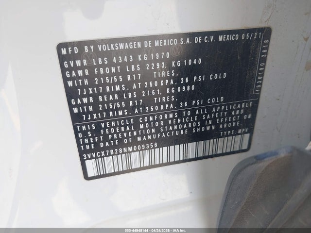 3VVCX7B28NM009356 Volkswagen Taos 1.5t S