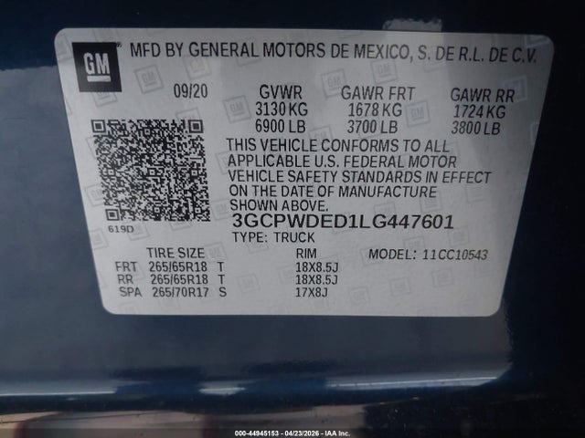 3GCPWDED1LG447601 Chevrolet Silverado 1500 2wd Short Bed Rst