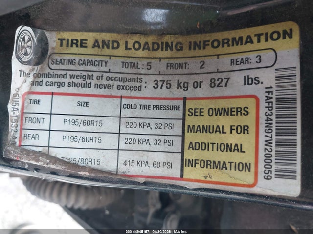 Продаж на аукціоні авто 2007 Ford Focus S/se/ses, vin: 1FAFP34N97W200059, номер лоту: 44945157