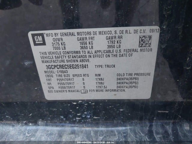 Продажа на аукционе авто 2014 Chevrolet Silverado 1500 1lt, vin: 3GCPCREC5EG251841, номер лота: 44945160