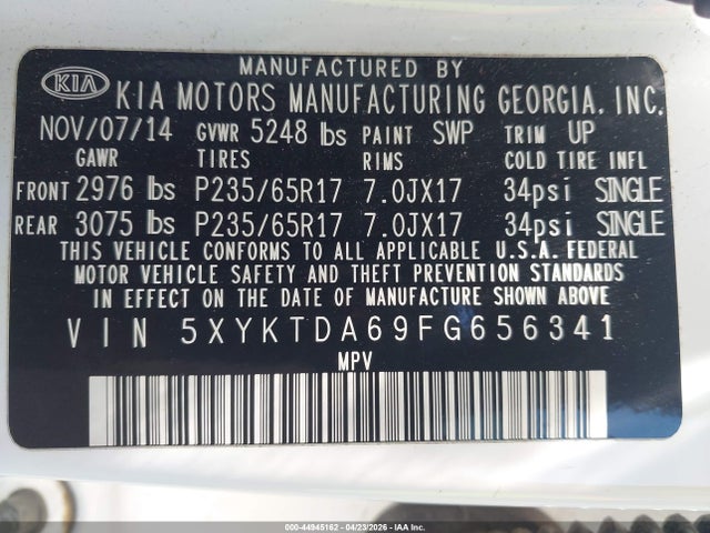 Aukcja sprzedaży 2015 Kia Sorento Lx, vin: 5XYKTDA69FG656341, numer aukcji: 44945162
