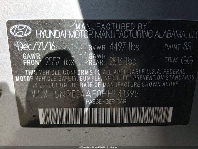 Hyundai Sonata 2017 5NPE24AF0HH541395 Image 9