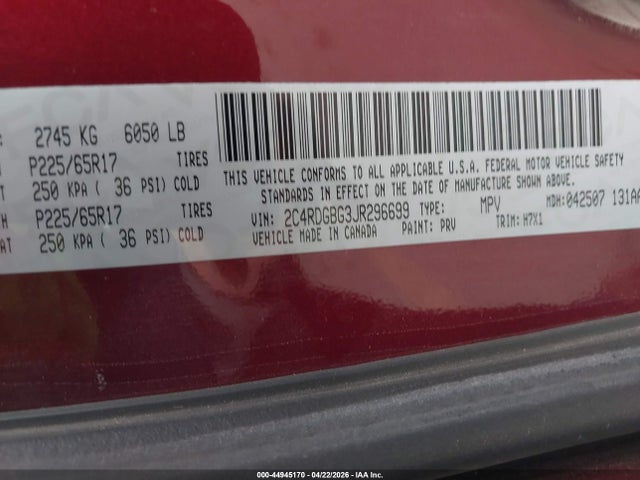 2C4RDGBG3JR296699 Dodge Grand Caravan Se