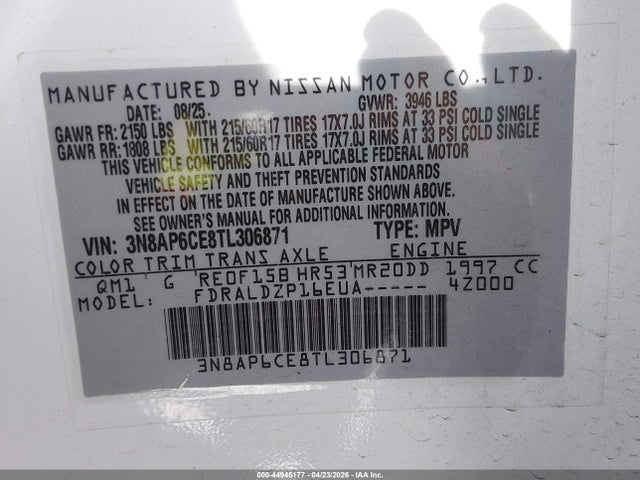 3N8AP6CE8TL306871 Nissan KICKS SV