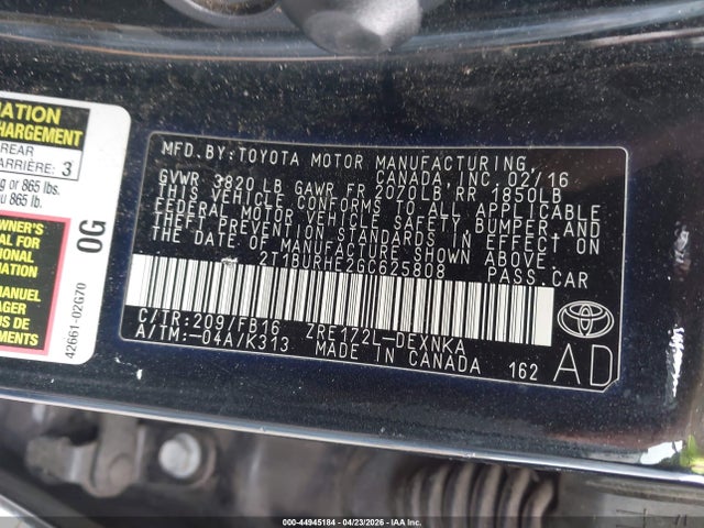 Toyota COROLLA LE 2016 2T1BURHE2GC625808 Image 9