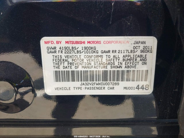 Aukcja sprzedaży 2012 Mitsubishi Lancer Se, vin: JA32V2FWXCU007289, numer aukcji: 44945203