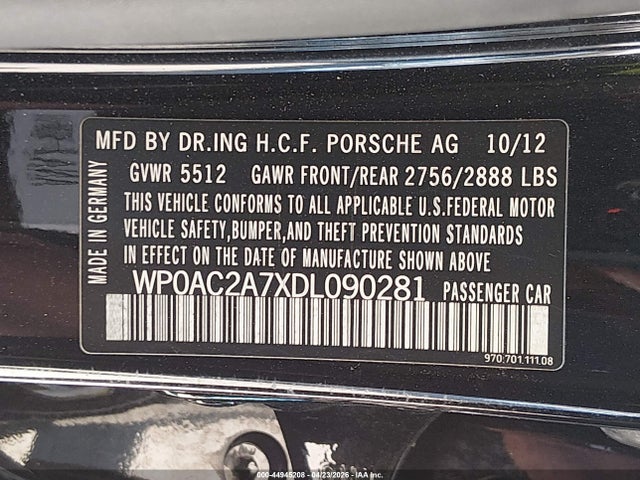 Продаж на аукціоні авто 2013 Porsche Panamera Turbo, vin: WP0AC2A7XDL090281, номер лоту: 44945208