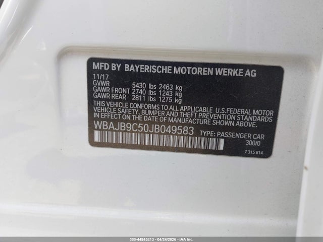 Aukcja sprzedaży 2018 Bmw M550i Xdrive, vin: WBAJB9C50JB049583, numer aukcji: 44945213