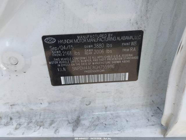 44945227 :رقم المزاد ، 5NPDH4AE8GH755986 vin ، 2016 Hyundai Elantra Se مزاد بيع