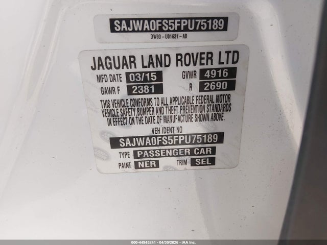 Aukcja sprzedaży 2015 Jaguar Xf 2.0t Premium, vin: SAJWA0FS5FPU75189, numer aukcji: 44945241