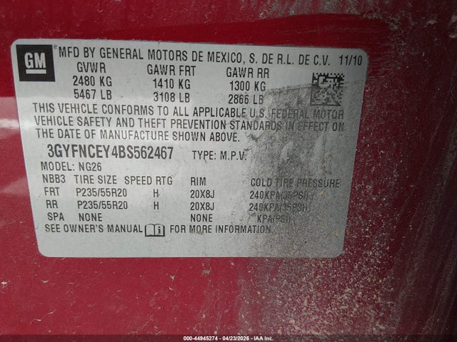 Продажа на аукционе авто 2011 Cadillac Srx Premium Collection, vin: 3GYFNCEY4BS562467, номер лота: 44945274