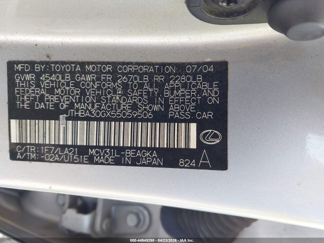 Продажа на аукционе авто 2005 Lexus Es 330, vin: JTHBA30GX55059506, номер лота: 44945298