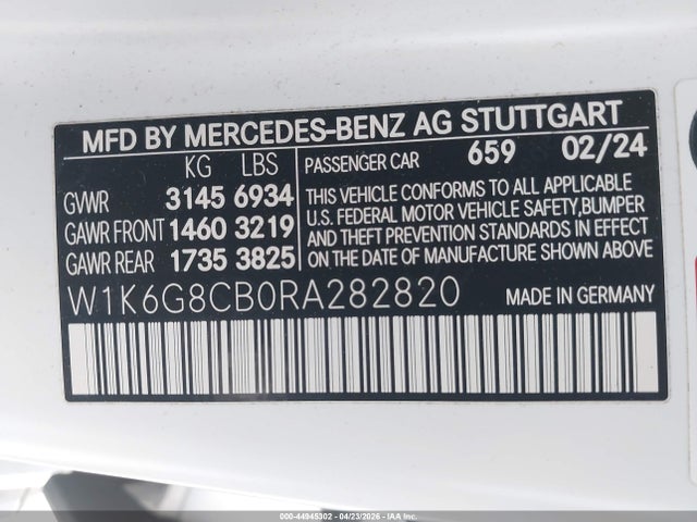 Auction sale of the 2024 Mercedes-benz Amg S 63 E 4matic, vin: W1K6G8CB0RA282820, lot number: 44945302