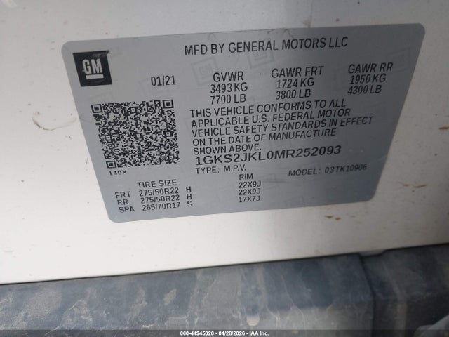 Продажа на аукционе авто 2021 Gmc Yukon Xl 4wd Denali, vin: 1GKS2JKL0MR252093, номер лота: 44945320