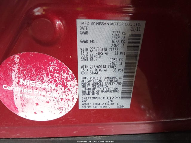 Nissan Rogue Sl 2015 5N1AT2MV9FC833229 Image 9