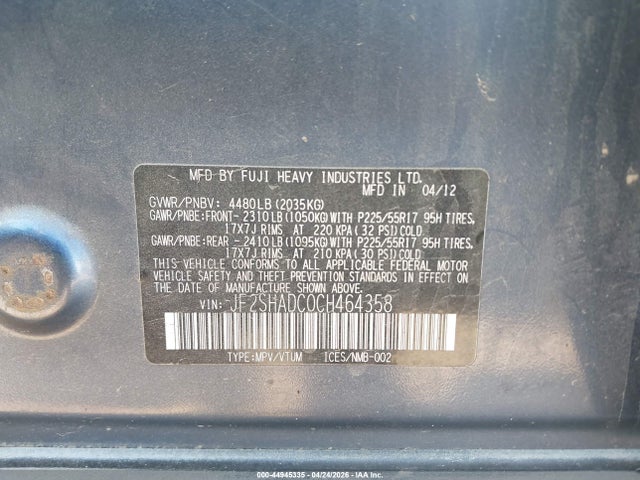 Aukcja sprzedaży 2012 Subaru Forester 2.5x Premium, vin: JF2SHADC0CH464358, numer aukcji: 44945335