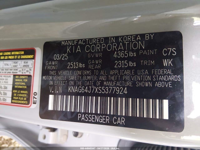 KNAG64J7XS5377924 KIA K5 Gt-line