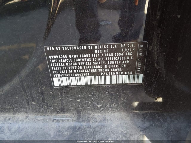 44945355 :رقم المزاد ، 3VW4T7AU8FM042907 vin ، 2015 Volkswagen Golf Gti 2.0t Autobahn 4-door مزاد بيع