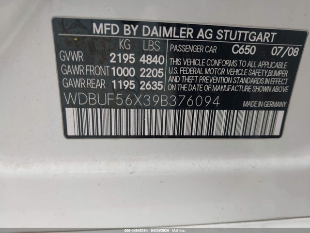 Aukcja sprzedaży 2009 Mercedes-benz E 350, vin: WDBUF56X39B376094, numer aukcji: 44945364